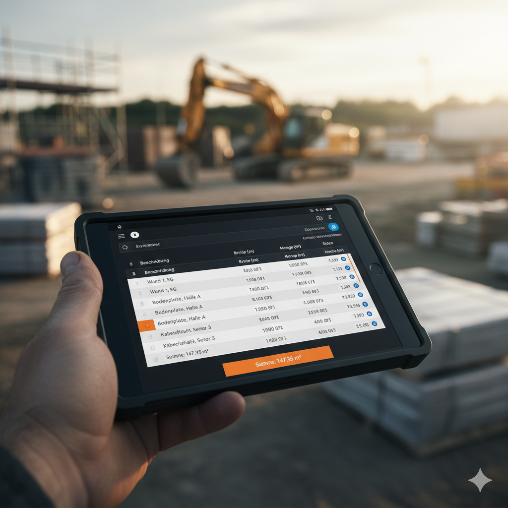 Digitales Aufmaß auf einem Tablet in BauSight
